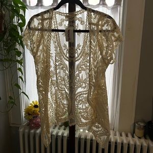 Haute Society Boho Lace/Embroidered Coverup NWT - Cream